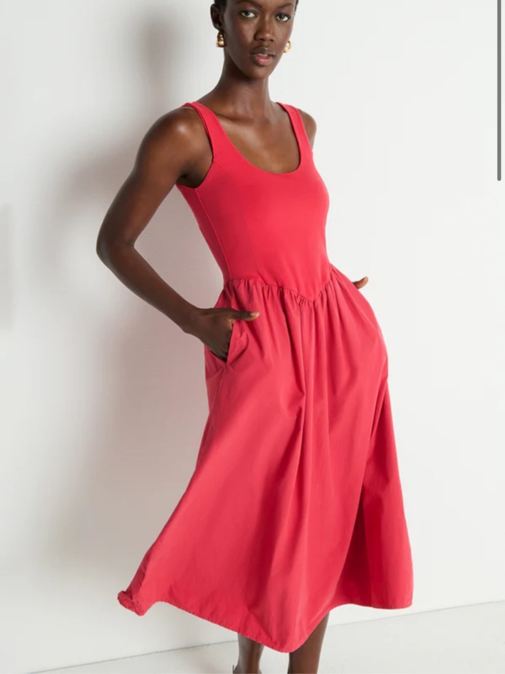 Nation Los Angeles Fiona Dress Heartbeat Red Aline U Neck Pockets Sz L NEW